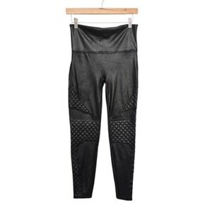 Spanx Pants Womens Large Faux Leather Moto Leggings High Rise Quilted Shaping‎